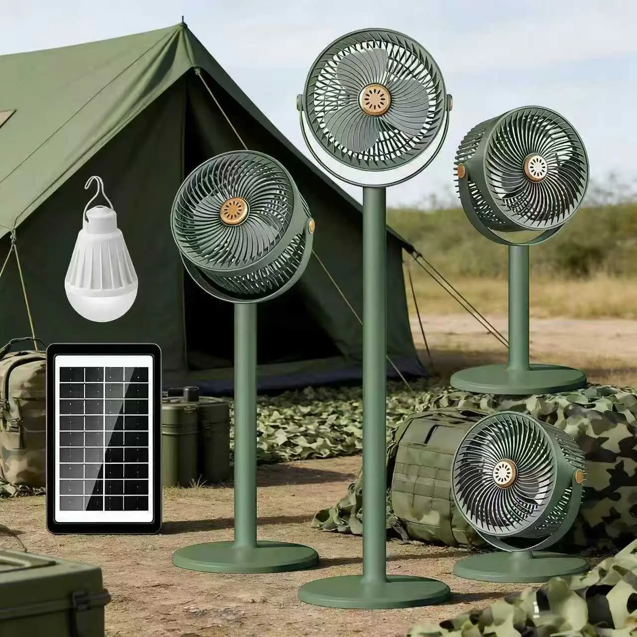 Solar-Powered Standing Fan, Adjustable Height, Portable Camping BBQ Outdoor Use, Battery Operated Fan, Fast Charging C-Type Interface, Rechargeable, Long Battery Life, Solar Panel Fan, Adjustable Cooling Fan, Solar Powered Fans