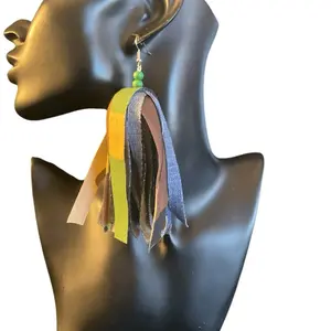 Camo and denim Fringe Earrings