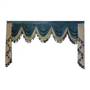 European Luxury Lake Blue Curtain Header, Customizable Floor-To-Ceiling Window Drapery, American Vintage Style Decorative Curtain