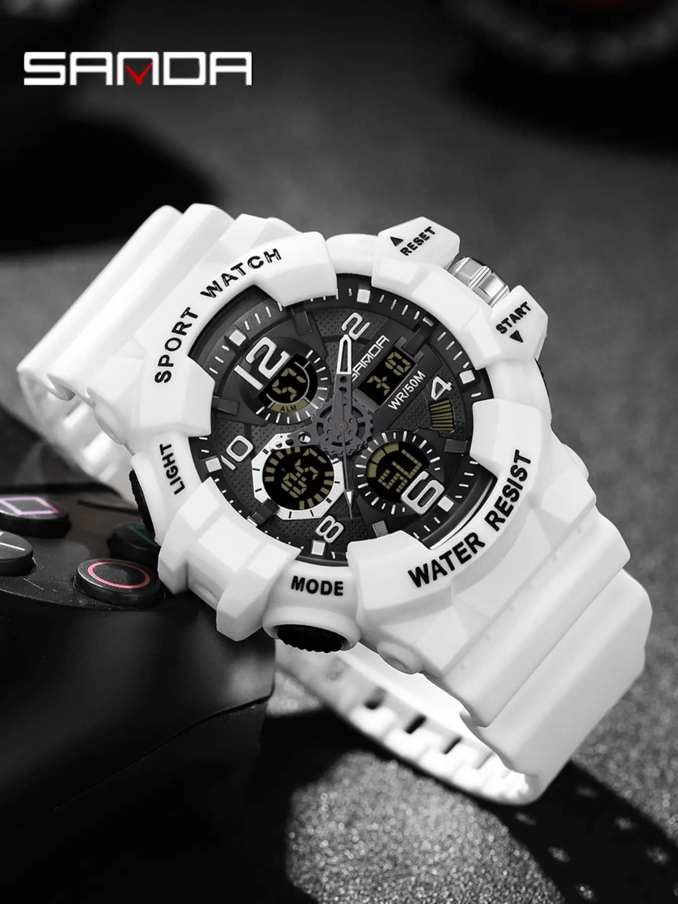 SANDA brand men's digital electronic sports watch men's waterproof electronic watch, Waterproof Wristwatch, fashionable and casual LED luminous sports electronic watch, Sporty Waterproof Watch