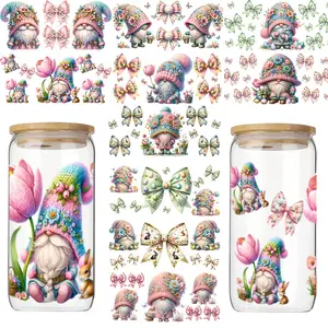 10 Piece Set UV DTF Cup Wrap Durable Adhesive Stickers, Dwarf & Bow Tie Series, Suitable for Libby Glass Cups, Insulated Mugs, Furniture, Wood, DIY Crafts