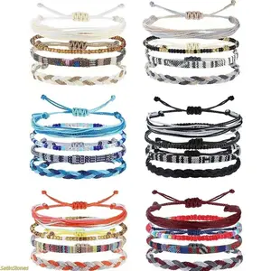 Bohemian Metal-Coated Surfing Braided Rope Fashion Accessories & Colorful Waterproof Anklet Set, 4-Piece/24-Piece Options, Ideal for Summer Beach Sports & Outdoor Activities