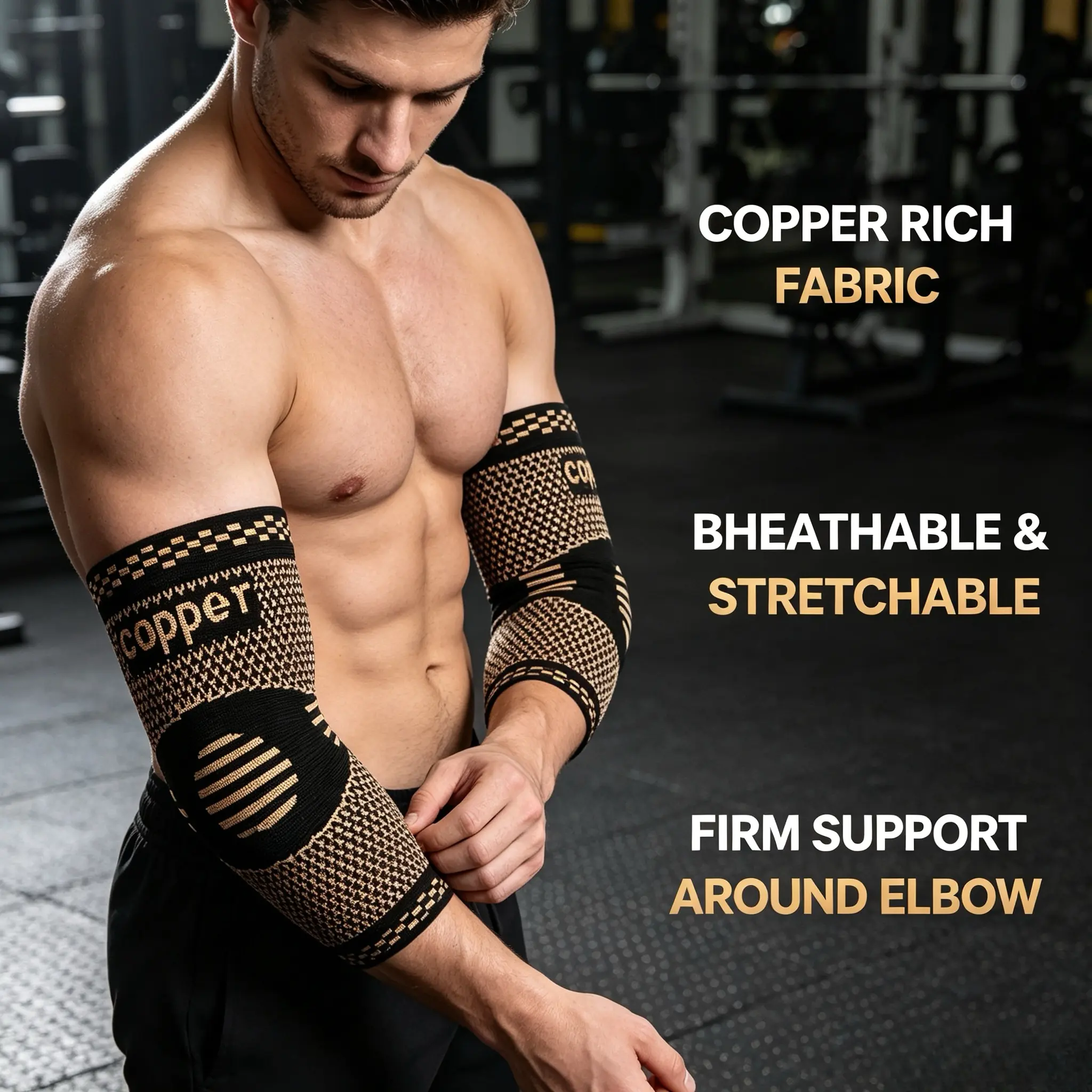 Copper Infused Elbow Compression Sleeve for Men Women, Elbow Brace Support for Tennis Elbow, Golfer's Elbow, Tendonitis, Workout Gym Weightlifting, Elbow Pain Relief