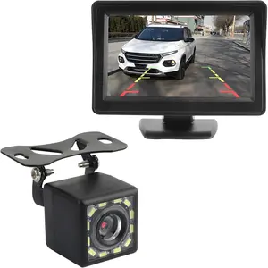 Plug & Play Backup Camera with Monitor 4.6'',12 LED HD Rearview Mirror Camera for Night Vision,150 °   Wide Angle Universal Car Reverse Camera with Monitor System Fits 12V Cars SUVs