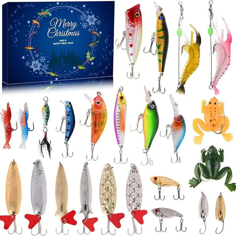 Fishing Advent Calendar for 2025 Christmas, Fish Lures Christmas Countdown Calendar for 12/24 Days Surprise, Fishing Bait Set for Fish Lovers, Fishing Tackle Gift for Christmas, Husband, Friend (24 DAYS) fish tail