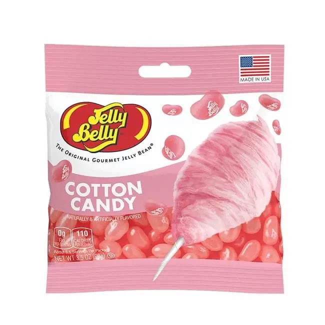 Jelly Belly Cotton Candy Flavored Jelly Bean Sweets, 3.5oz Peg Bag, Trans Fat-Free, Gluten-Free Gourmet Chewy Shell Snacks, 24-Month Shelf Life, Made in USA, Cupboard-Friendly, Sweet Treat for Movie Nights