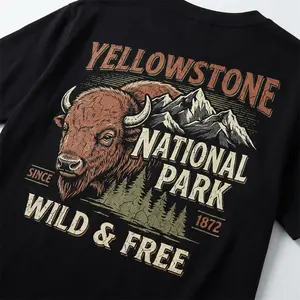 "Yellowstone National Park T-Shirt |   Wild & Free Bison Buffalo Graphic Tee |   Vintage Mountain Nature Outdoor Shirt"