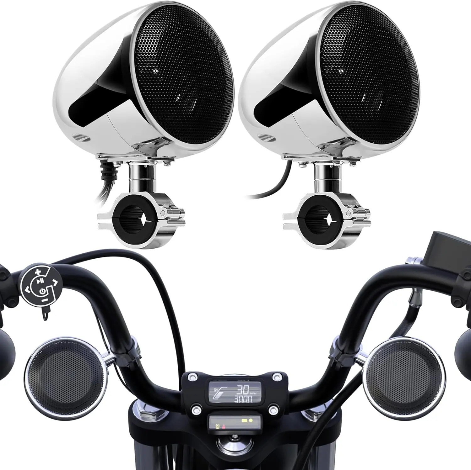 GoHawk Motorcycle Bluetooth Speakers with Built-in Amplifier - Waterproof Stereo Speakers, AUX/USB, 4" Audio Sound System for Harley ATV RZR