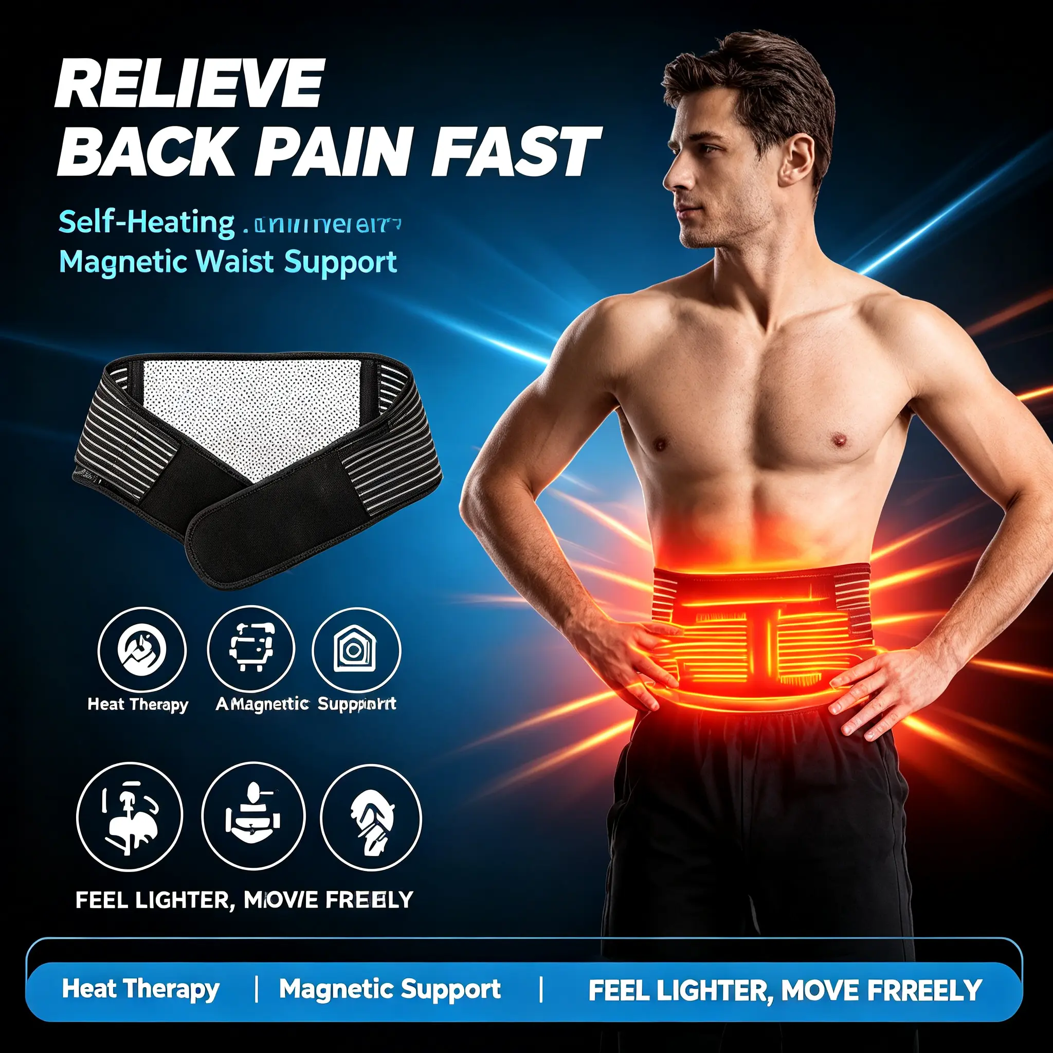 Self-Heating Tourmaline Magnetic Lumbar Support Belt - Breathable, Adjustable Healthcare Waist Brace for Sedentary Office, Workout Use & Lower Back Pain Relief (Men, Women)