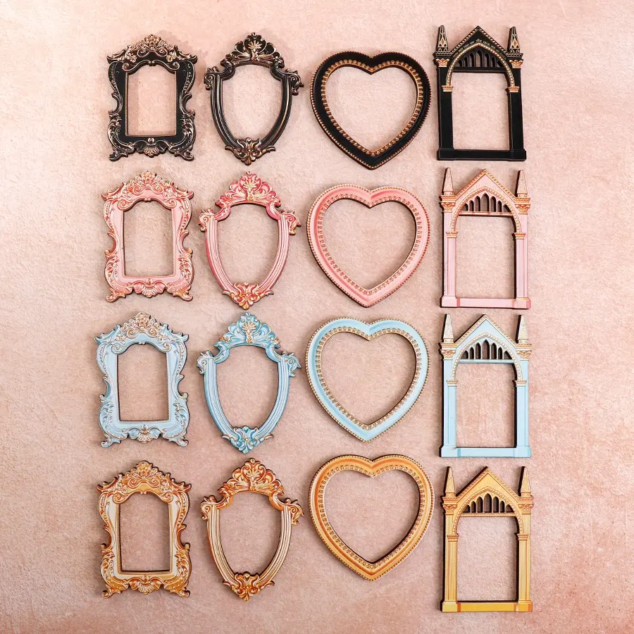 4-Pack Mini Vintage Court Style Frames, 2D Flat Mini Photo Frames, DIY Photography Decor, Home Decoration Accessories, Picture Frame Set, Frame Design