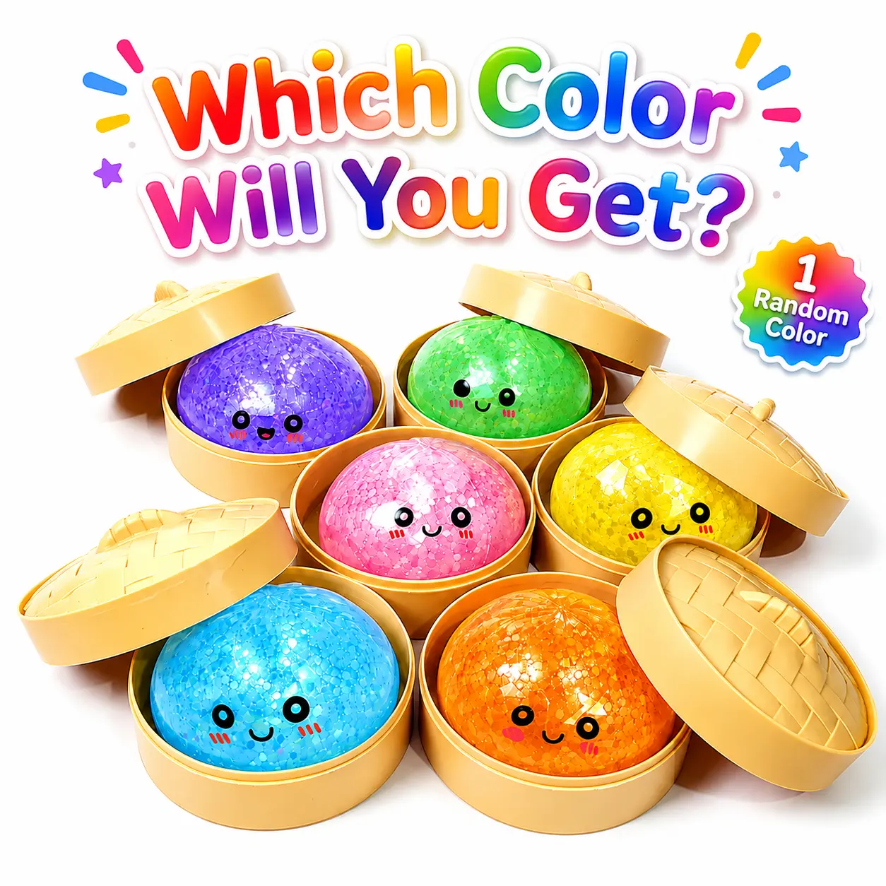 2026 Glitter Dumpling Squishy Blind Box - Soft Steamed Bun Fidget Toy, Random Color Sensory Squeeze Item, Collectible Cartoon Squishy Dumpling Stress Relief Toys for Kids, Creative Unwind & Sensory Activities Tool