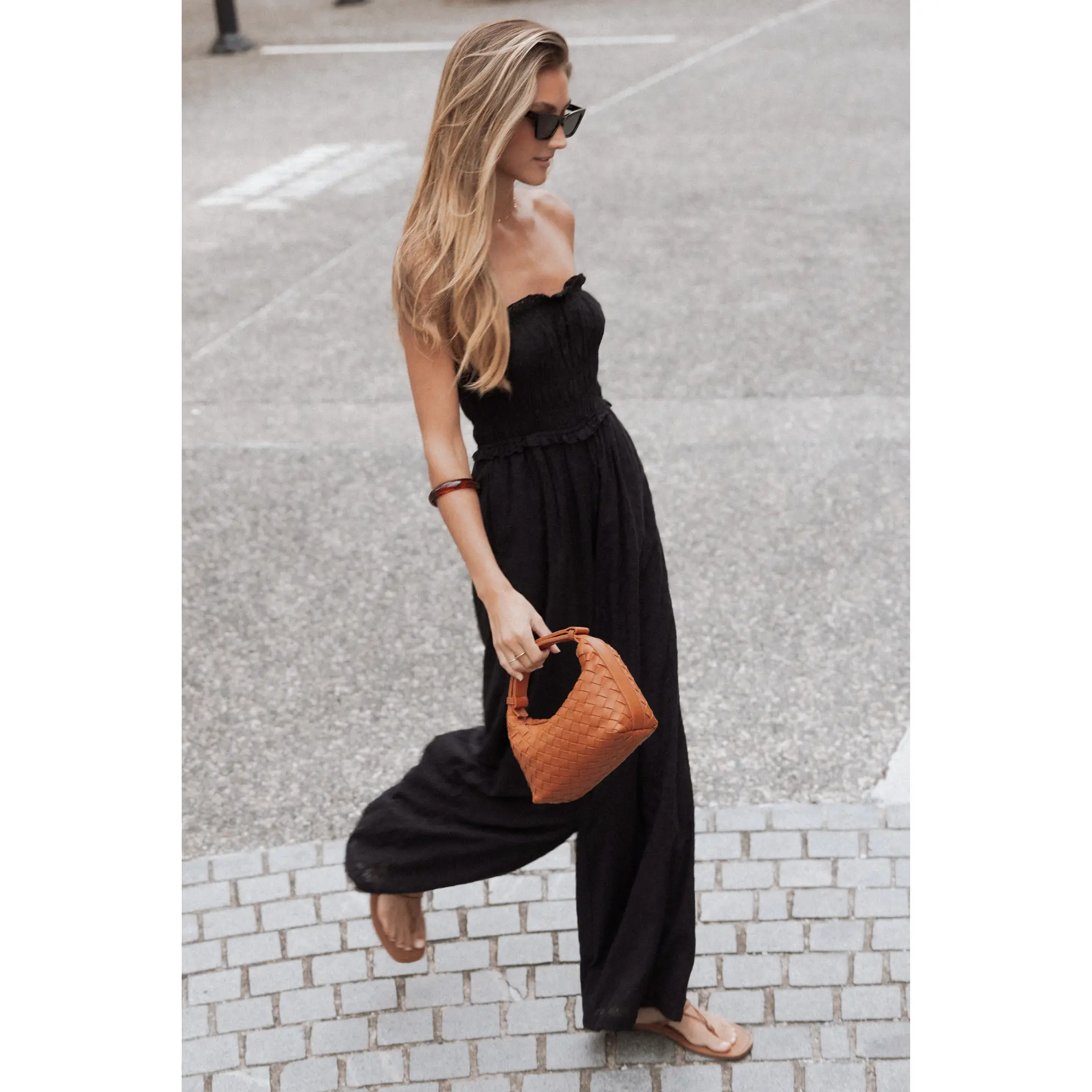 Yulissa Strapless Jumpsuit - Black Broderie