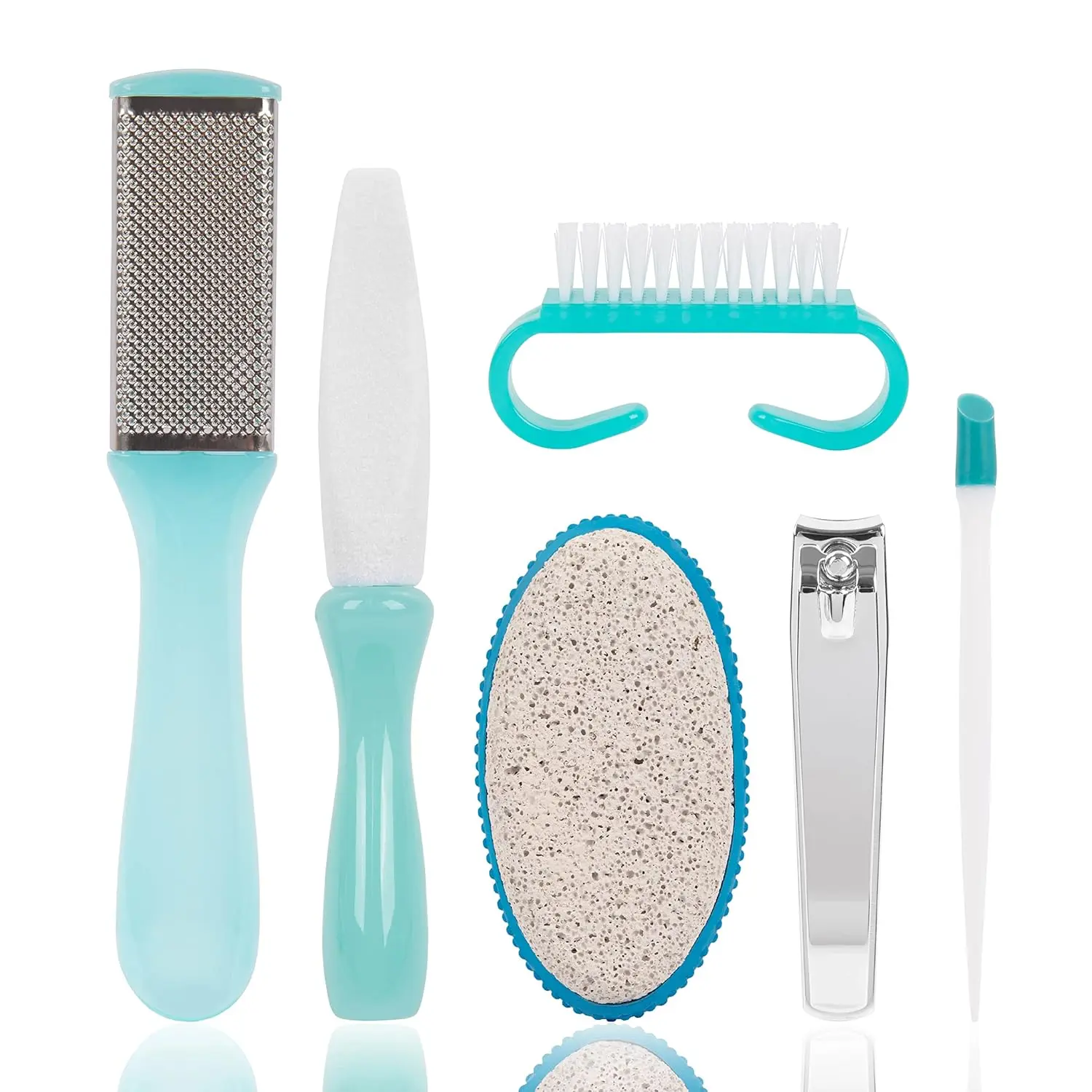 6-Piece Salon Quality Nail Care Pedicure Trim Kit - Toenail Clipper, Cuticle Pusher, Pumice Stone, Callus Remover, Contour Toe File, Nail Brush, Storage Pouch for Foot Grooming