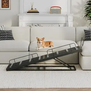 HOOBRO Dog Ramp for Bed, 63 Inch Long Dog Ramp for Couch and Bed, Pet Ramp with Non-Slip Mat and Safety Side Rails, 4 Height Adjustable up to 33 inch, for Small/Large/Old Dogs, Black