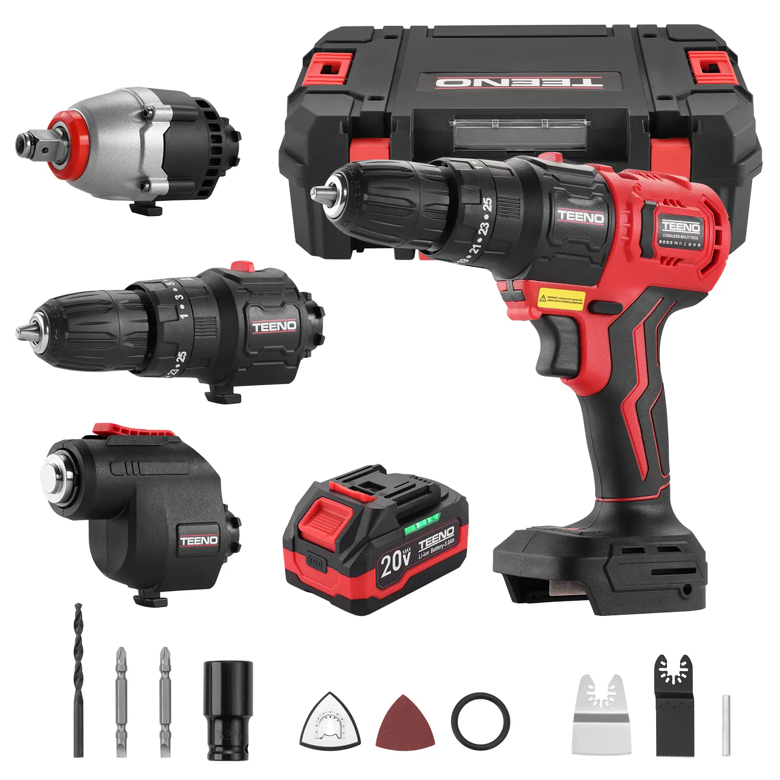 Cordless Combo Kit 20V, 3-in-1 Cordless Multi-Functional Woodworking Tool Set with Toolbox, Drill, Impact wrench, Oscillating tool, 1 X 3.0Ah Battery and Charger