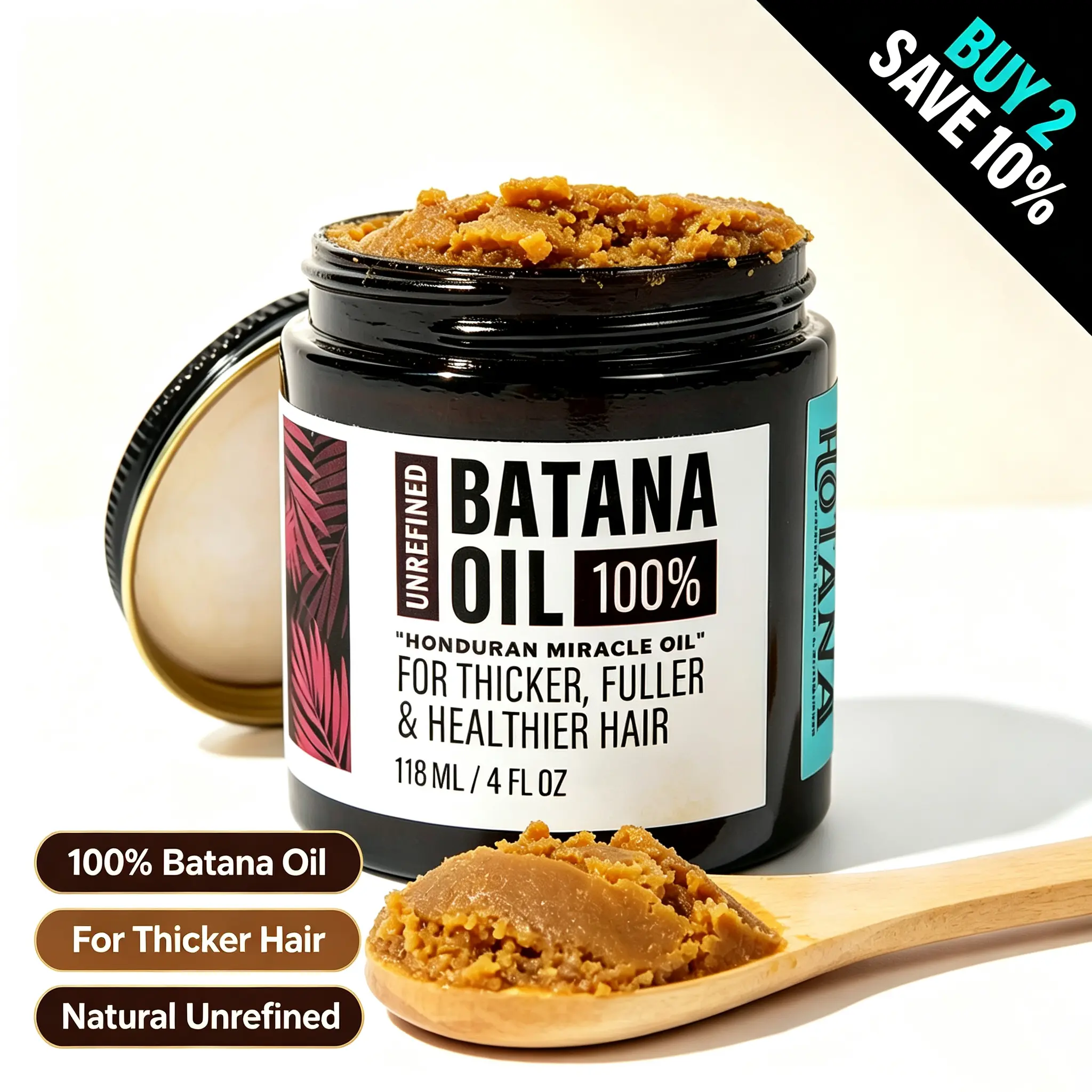 Hotana  100% Unrefined Honduran Batana Oil - Coffee Scent Hair Oil for Fuller Thicker Hair, Frizz Control & Damaged Color Hair Repair