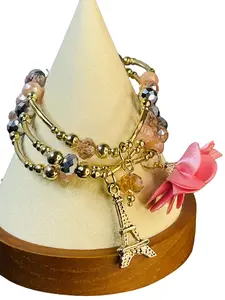 Weekend Bracelet (3 Bracelets) with tower and pink flower Charm