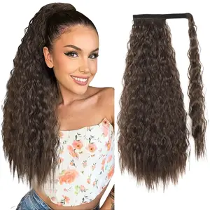Corn Wave Ponytail Extension 22 Inch Long Curly Wrap Around Synthetic Clip in Hairpiece for Daily Party Use Natural Look Easy Application Loose Wave Bulk