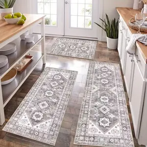 Boho Kitchen Mat Sets 3pcs with Runner Non Slip Kitchen Rugs and Mats Washable Kitchen Mats for Floor Thick Kitchen Floor Mat Mat Runner Rugs for Hallway Laundry Holiday Decor