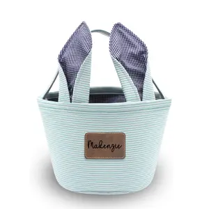 Personalized Easter Basket with Laser Engraved Faux Leather Patch