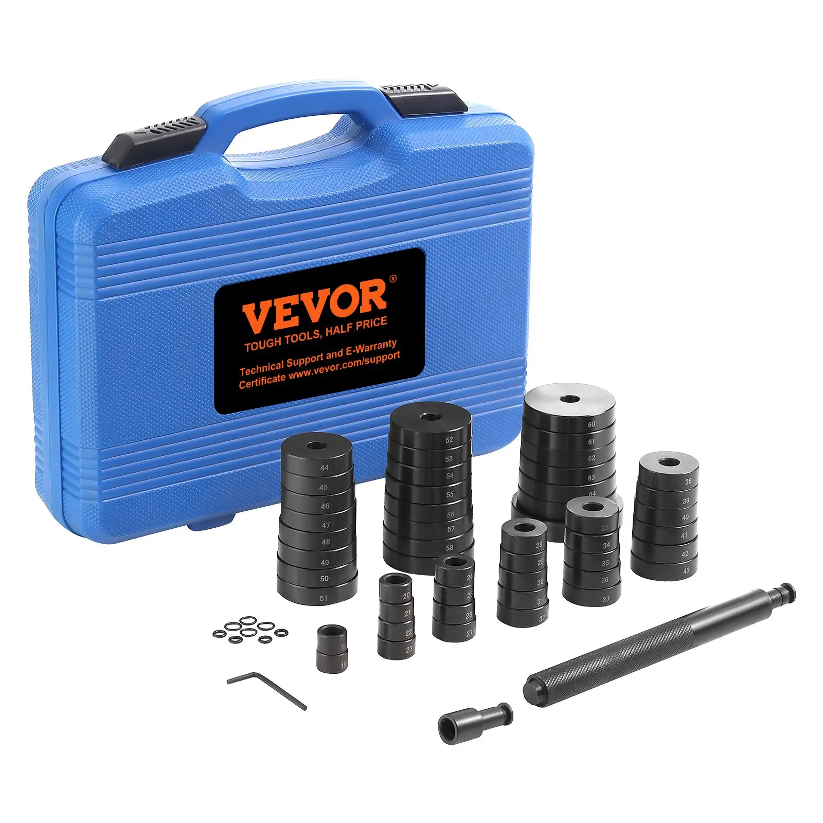 VEVOR 52PCS Custom Bushing Bearing & Seal Driver Set, Automotive Motorcycle Mechanic Tools, Transmission Wheel Axle Bearing Race Installer Remover, 18-65mm & 74mm Metric Discs, Bush Puller Press Replacement Kit for Cars, Fathers