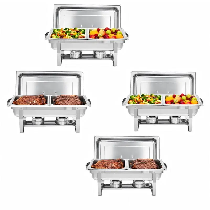 GARVEE Chafing Dish Buffet Set 4 Pack, 8 QT Food Servers and Warmers Stainless Steel Chafer with Water Pan for Weddings, Parties, Banquets, and Catering