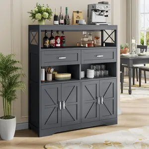 FARMHOUSE BUFFET CABINET | Large Kitchen Storage with Barn Doors & 2 Adjustable Shelves | Coffee Bar, Sideboard or TV Stand | Easy Assembly