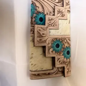 Tooled Leather & Cowhide Western Wallet