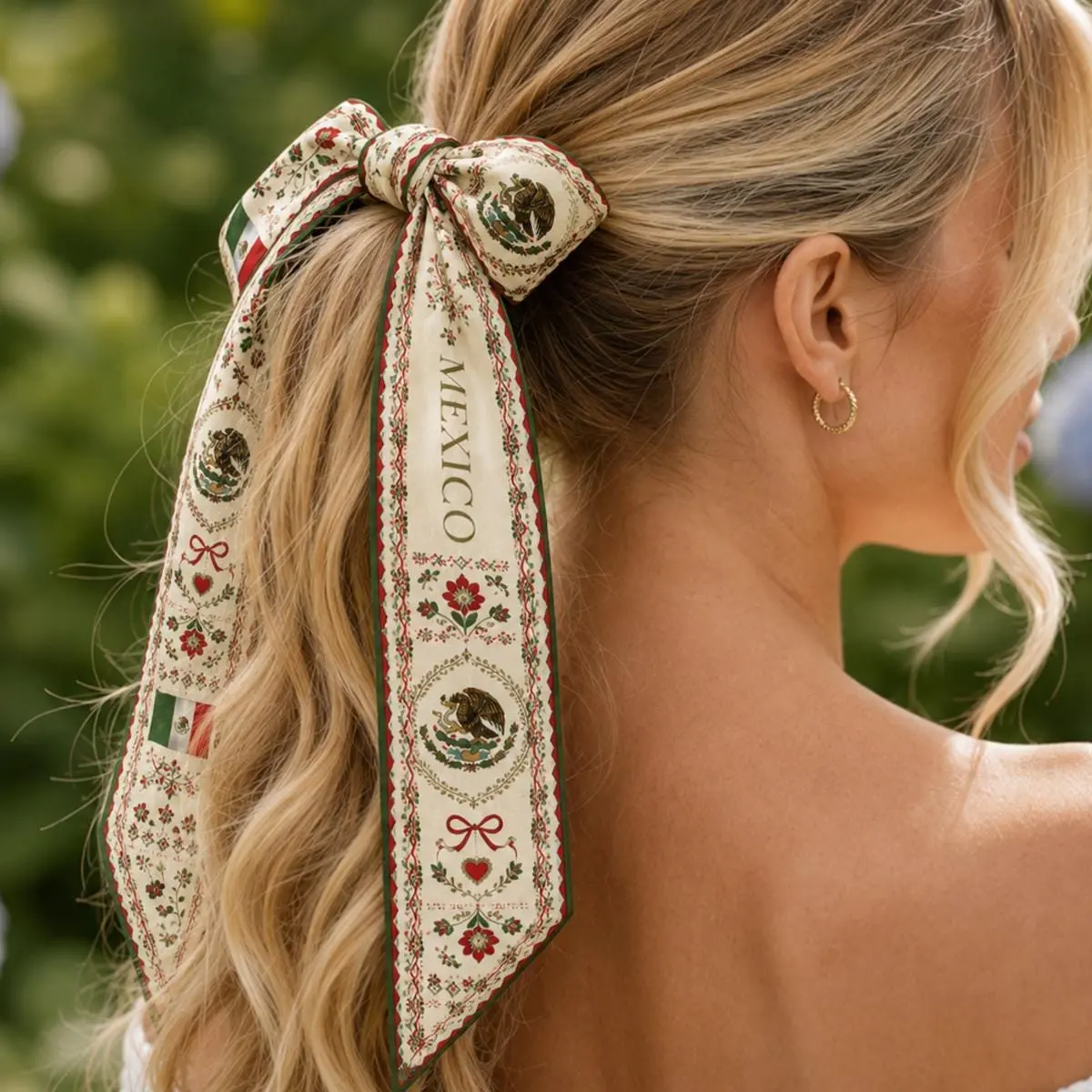 Custom Mexico Satin Hair Scarf, Mexico Twilly, Mexico Headband, Mexican Flag Hair Scarf, Mexico Scarf for Bag or Ponytail
