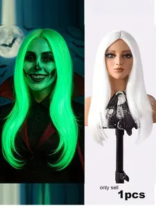 Glow-In-The-Dark Neon Synthetic Fiber Wig, Y2K Body Wave Design, Heat Resistant, Easy Maintenance, Ideal for Cosplay & Daily Wear