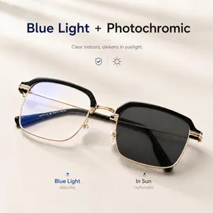 +1.00 Blue Light Blocking Photochromic Reading Glasses for Women Men, Clear Indoors Tinted Outdoors Readers, Lightweight UV400 Black Gold Eyeglasses for Phone Computer Reading Daily Wear, SummerVibes