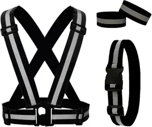 Reflective Running Gear Reflective Vest & Reflective Armband & Reflective Belt 3 Pcs Set, High Visibility Reflective Gear Night Cycling Walking Safety Vest Straps for Men Women Kids RUISHYY
