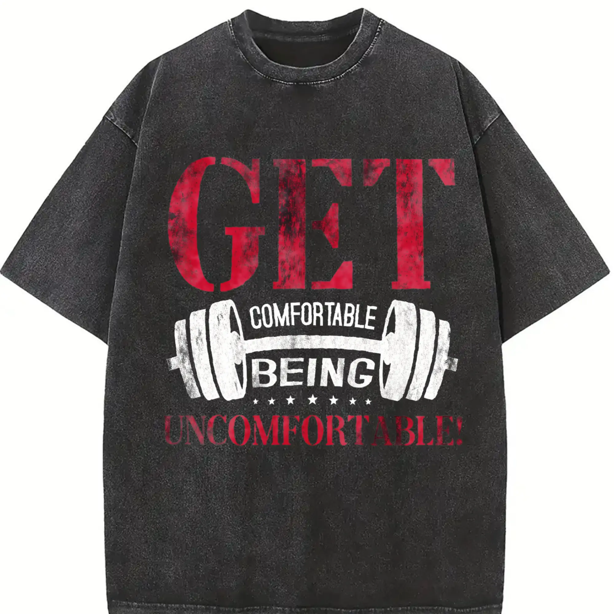 Men's 230gsm Heavyweight Washed Graphic Print T-Shirt - Menswear Short-Sleeve Top, Round Neck Streetwear, Gym Performance Apparel, All-Season Casual Athlete Outfit