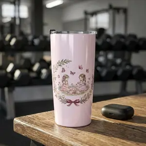 Floral Wreath Monogram Tumbler 20oz | Pink Initial Travel Cup