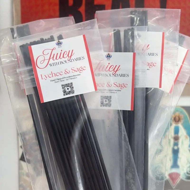Healing With Jewelz Apothecary Natural Aromatherapy Fragrant Incense Sticks Pack - 20 Hand-Dipped Lychee Fruit & Sage Scented, Sweet & Herbal Fragrance, Stress Relief Relaxation Home Freshener for Spiritual Rituals, Yoga, ~60 Mins Per Stick, Smooth, Calmi
