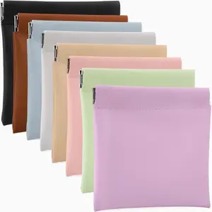 8PCS Snap Closure Organizer Pouch, Small Women's Leather Pouches for Purse, Mini Makeup Bag for Cosmetics Headphones Jewelry Lipstick