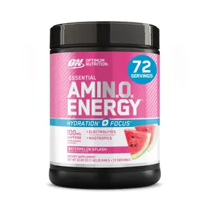 OPTIMUM NUTRITION Amino Energy + Focus Pre-Workout Drink Powder, Natural, Watermelon Splash Flavor, 1.42 lbs (72 Servings) - 100mg Caffeine, BCAA-Rich, Energy Boost, Fitness Dietary Supplement