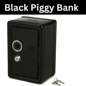 Black Mini Safe Locker Toy, Compact Secure Mini Safe with Key & Combo Lock, Black Treasure Chest Safe, Lock Box, Piggy Bank