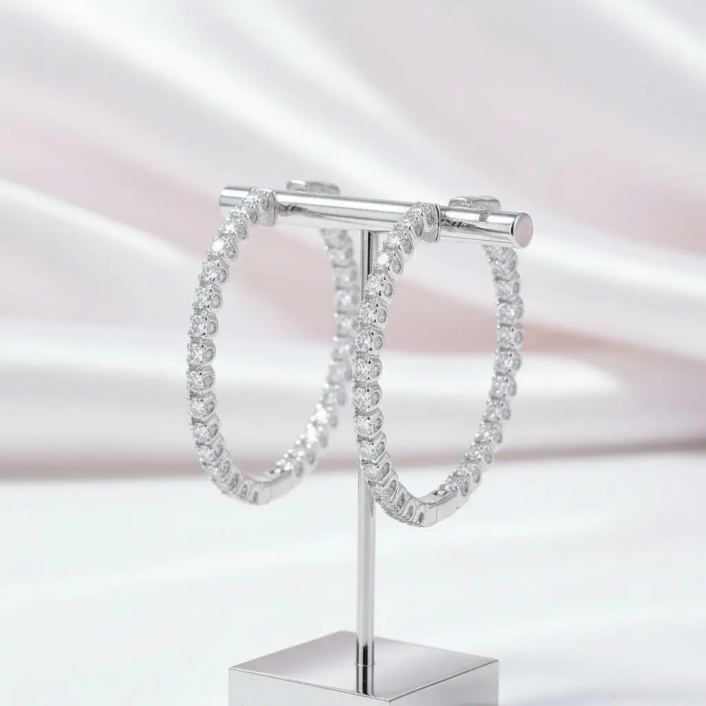 2mm Round Cut Full Diamond Option Hoop Earrings
