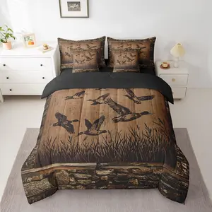 Mallard Duck Bedding Set,Hunting Fishing Theme Comforter Set with Sheets,7 Piece Bedroom Decor Cabin Farmhouse Bed in A Bag,Vintage Stones