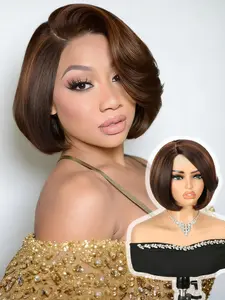 Highlight Bob Wig Layered Cut, Mixed Side Part, Short Straight Glueless Bob Wigs for Women, Natural Looking Wig, Realistic Hairline, Synthetic Material Wigs, Synthetic Heat Resistant Fiber