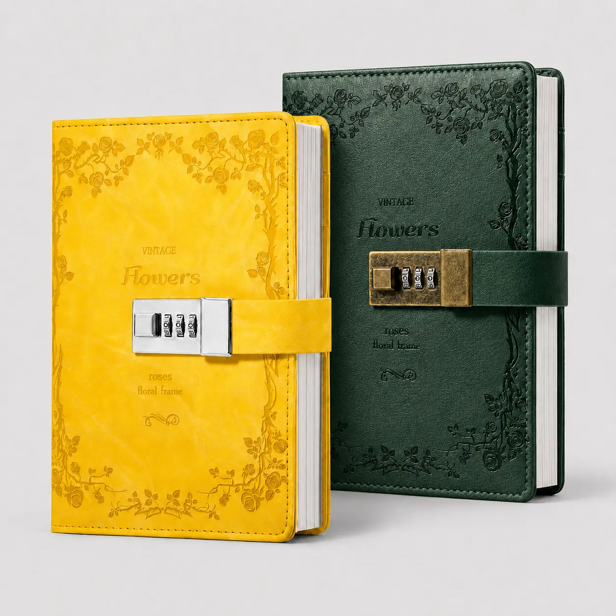 CAGIE Leather Locked Hardcover Diary - Secret Password Lock Vintage Journal, Stationery Office Supplies, Back to School Haul Stuff for School, 2026 The Notebook Journaling Supplies (Green, Yellow)