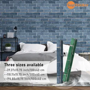 Blue Brick Wall Pattern Wallpaper, Industrial Style DIY Peel and Stick Removable Waterproof, Home Decor for Living Room, Bedroom, Closet