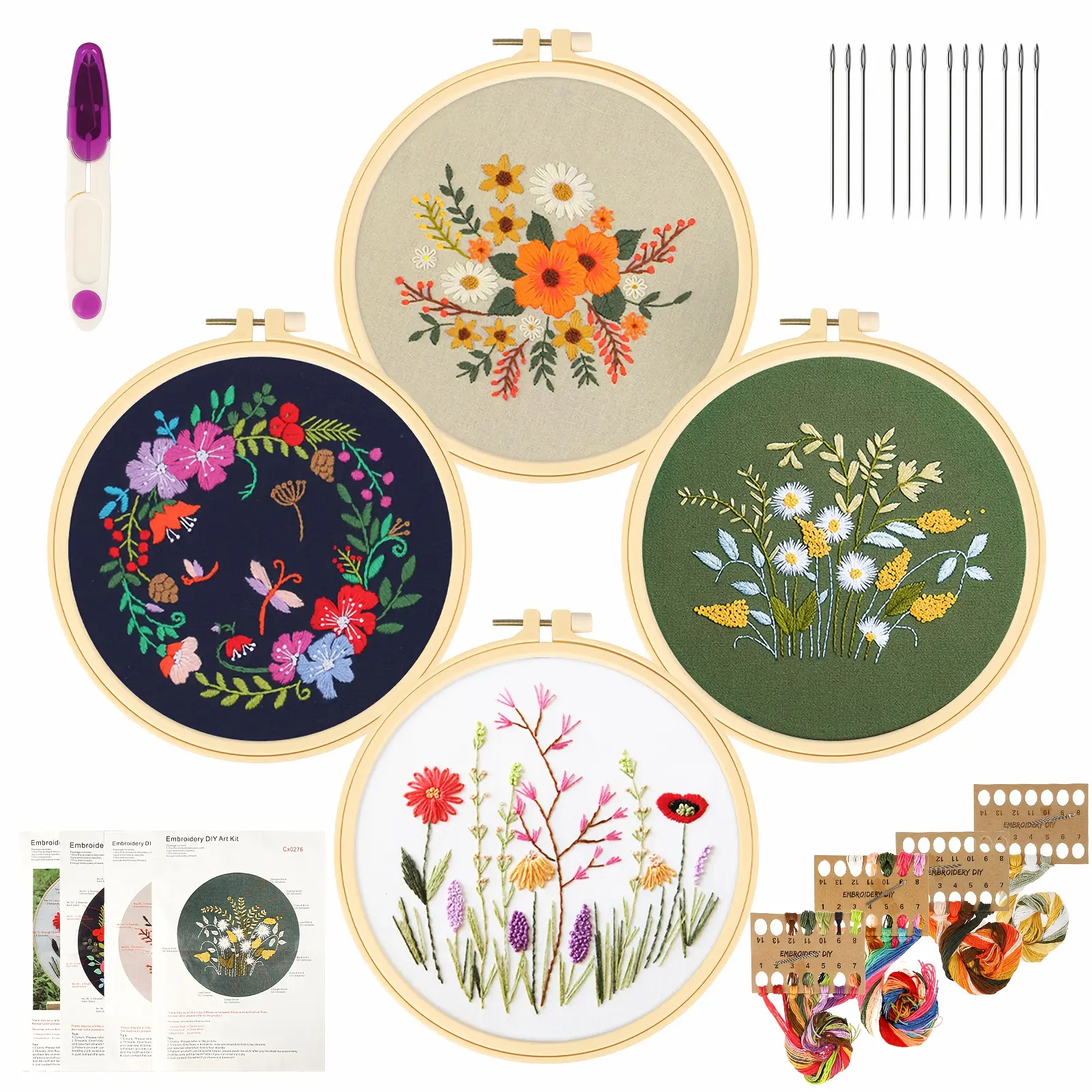 Embroidery Starter Kit with Hoop, Floral Pattern, Threads, Needles And Instructions, Embroidery Kit For Beginners & Adults, Full Range Of Stamped Kits, Christmas Gift, Black Friday Deals