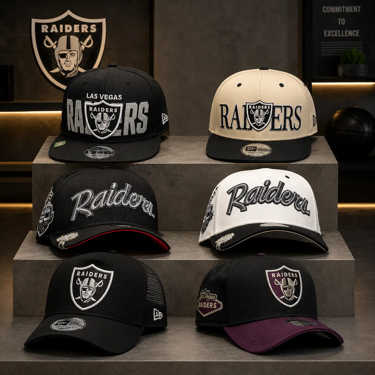 New Era Raiders Adjustable Baseball Cap, Embroidered Las Vegas Football Team Snapback Hat with Flat Brim for Adults