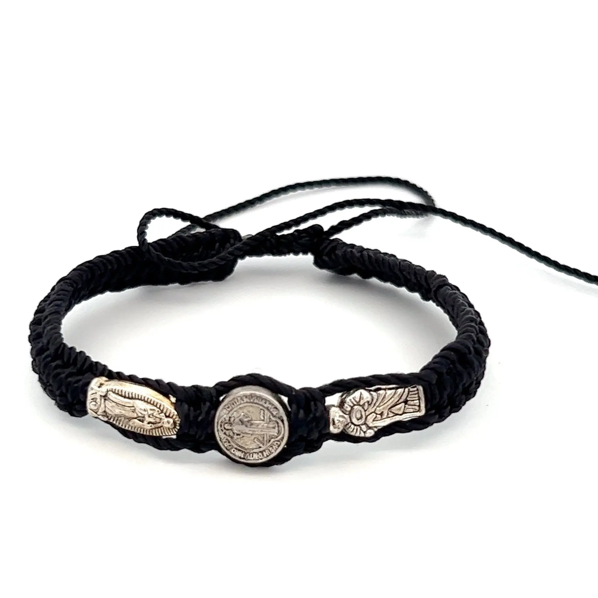 St Jude, Guadalupe, St Benedict Black Bracelet