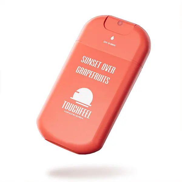 TOUCHFEEL Scented Natural Vegan Power Mist Hand Sanitizer - Moisturizing Antibacterial Liquid with Aloe, Sunset Over Grapefruits Floral Scent, Refillable Travel Pocket Spray for Adults, 1-Pack (0.93 fl oz)