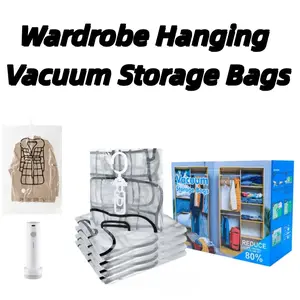 Hanging Clothes Compression Bag Set of 5 with Charging Radio Pump, Anti-Wrinkle Suit Storage, Essential for Business Travel, Closet Expander