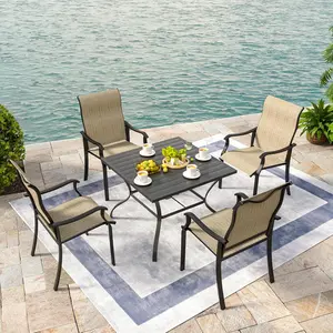 UDPATIO Patio Dining Chairs Set of 4 Outdoor Dining Chairs with High Back Patio Furniture Chairs with Armrest Metal Frame for Lawn Garden Backyard