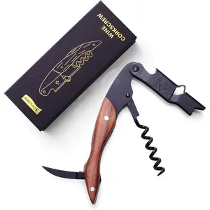 wine opener Professional Corkscrews for Wine Bottles w/Foil Cutter and Cap Remover - Manual Wine Key for Servers, Waiters, Bartenders and Home Use - Classic Rosewood
